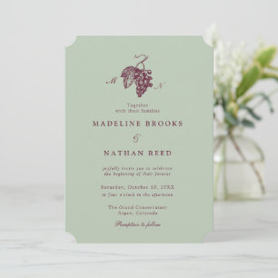 Jade Green Plum Grape Vineyard Wedding Invitation