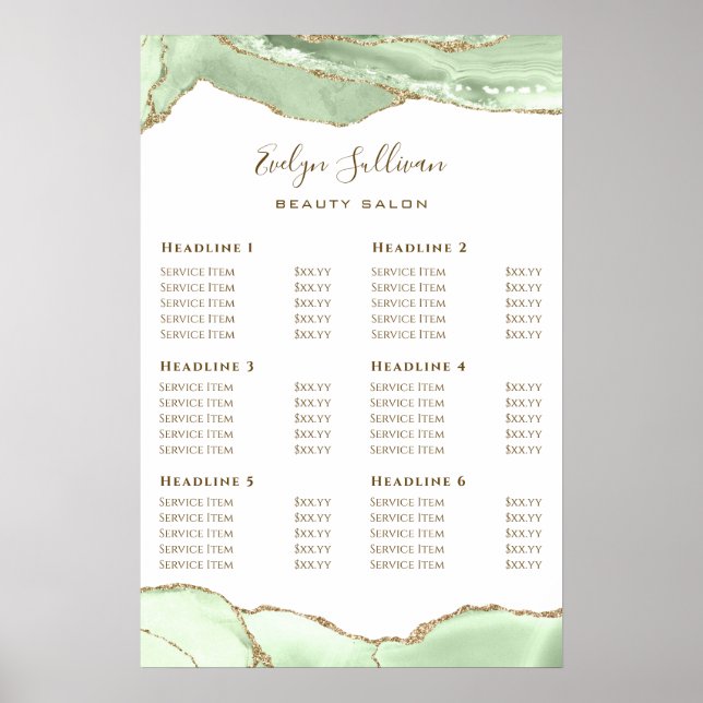 Jade green Price List Poster (Front)