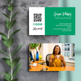 Jade Green QR Code Photo Social Media Icons Business Card
