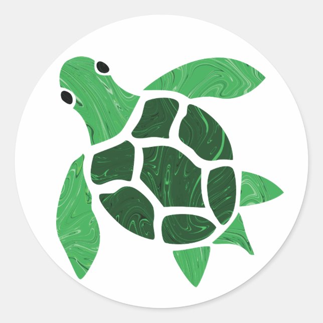 Jade Green Sea Turtle Mosaic Art Classic Round Sticker (Front)