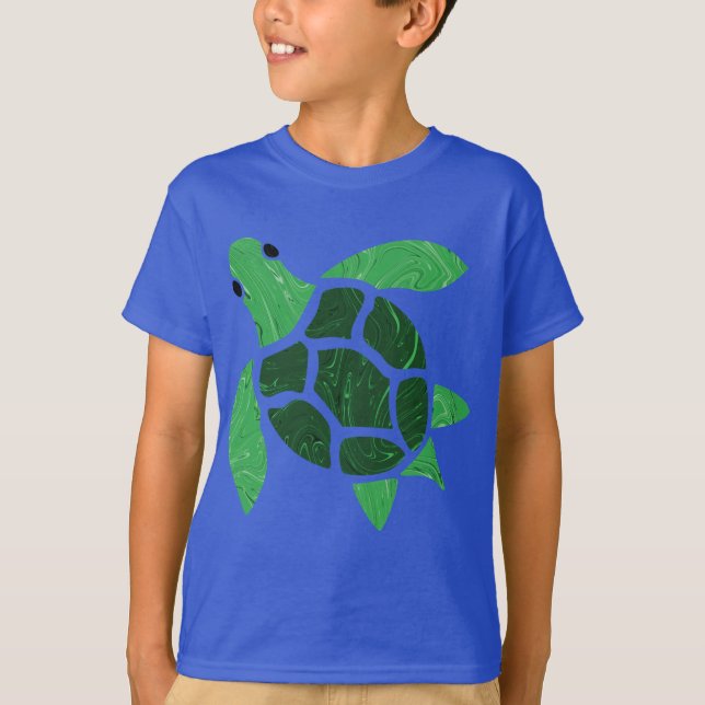 Jade Green Sea Turtle Mosaic Artwork T-Shirt (Front)
