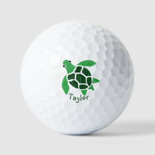 Jade Green Sea Turtle Mosaic with Name Golf Balls