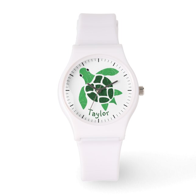 Jade Green Sea Turtle Mosaic with Name Watch (Front)