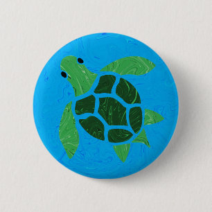 Jade Green Sea Turtle on Marble Ocean Blue 6 Cm Round Badge
