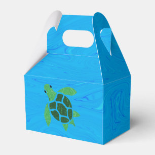 Jade Green Sea Turtle on Ocean Blue Background Favour Box