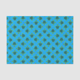 Jade Green Sea Turtle on Ocean Blue Background Tissue Paper