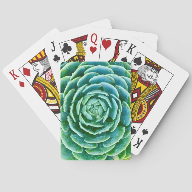 Jade Green Succulent Playing Cards (Back)