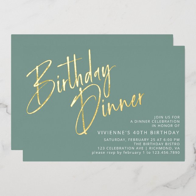 Jade Green Teal & Gold Modern Chic Birthday Dinner (Front/Back)
