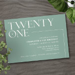 Jade Green Teal | Simple Modern 21 Birthday Party Invitation<br><div class="desc">Modern 21st birthday invitations with large heading "twenty one" text in an accent font. Off-centre design on a blue-green background.</div>