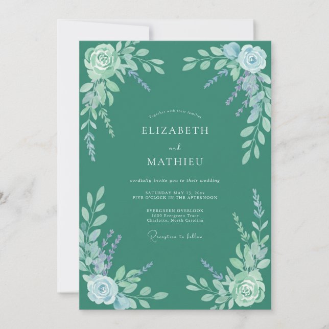 Jade Green Tranquil Botanical Wedding Invitation (Front)