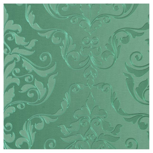 Jade Green Vintage Style Damask Fabric (Close Up)
