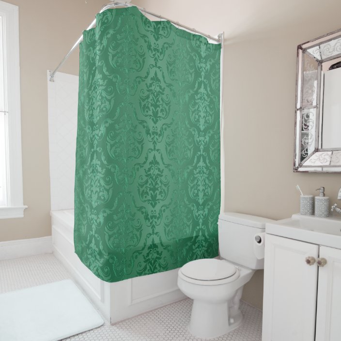 Jade Green Vintage Style Damask Shower Curtain Zazzle.co.uk