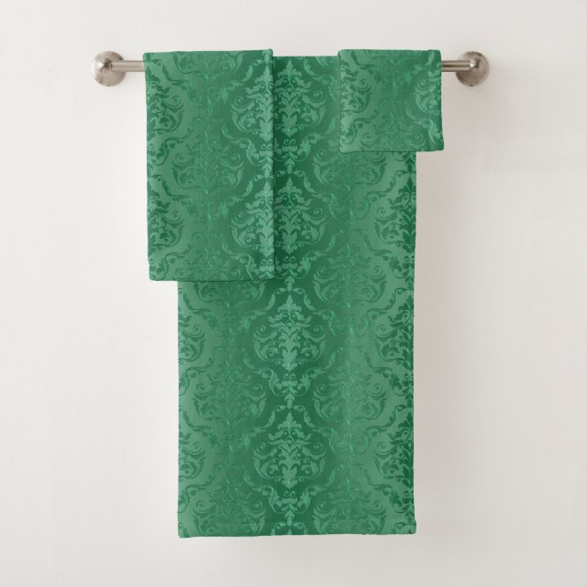 Jade Green Vintage Style Damask Towel Set (Insitu)