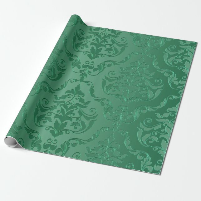 Jade Green Vintage Style Damask Wrapping Paper (Unrolled)