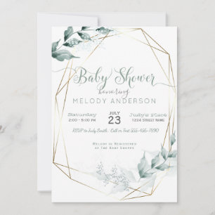 Jade Green Watercolor Botanical Baby Shower Invitation