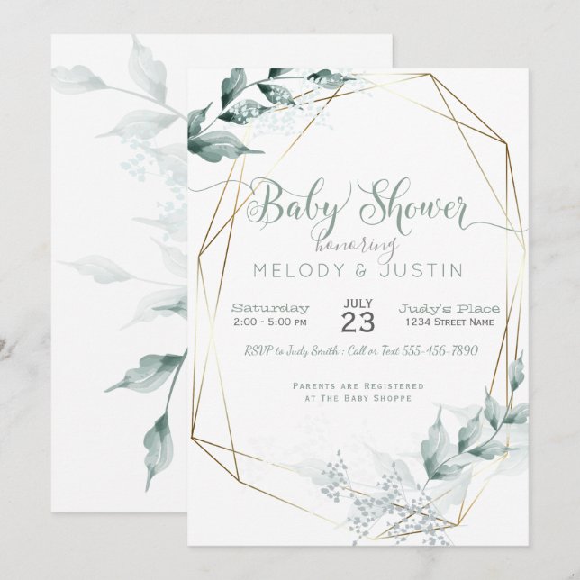 Jade Green Watercolor Couple's  Baby Shower Invitation (Front/Back)