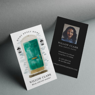 Jade Green Watercolor Front Door Real Estate Agent Business Card
