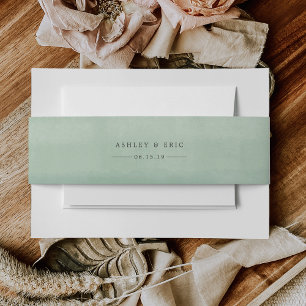Jade Green Watercolor Personalised Wedding Invitation Belly Band