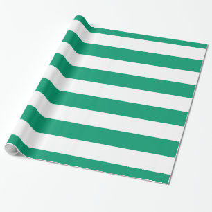 Jade Green, White XL Stripes Pattern Wrapping Paper