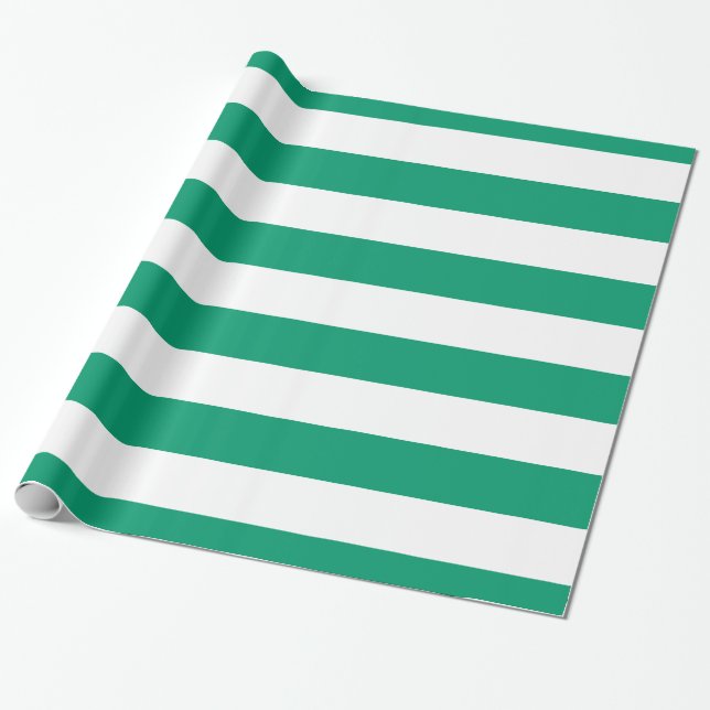 Jade Green, White XL Stripes Pattern Wrapping Paper (Unrolled)