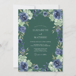 Jade Indigo Blossom Wedding Invitation