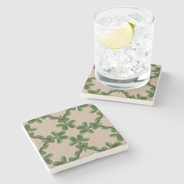 Jade Lattice in Beige Stone Coaster (Side)