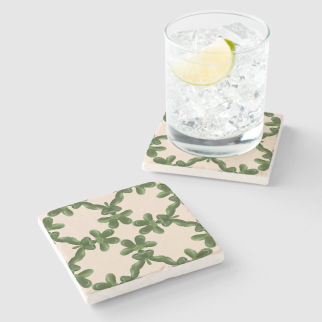 Jade Lattice in Cream Stone Coaster (Side)