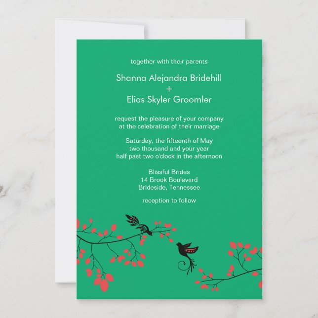 Jade Love Birds Wedding Customised Invitation (Front)