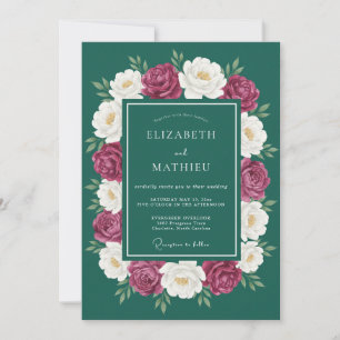 Jade Magenta Wreath Wedding Invitation
