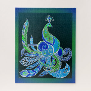 Jade Majesty Elegant Green and blue peacock Jigsaw Puzzle