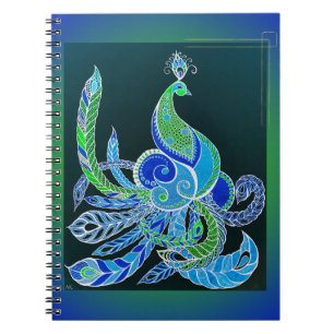 Jade Majesty Elegant Green and blue peacock  Notebook
