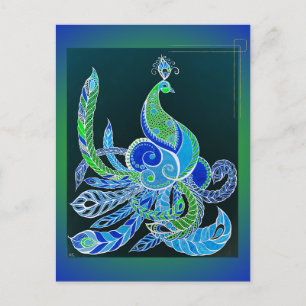 Jade Majesty Elegant Green and blue peacock  Postcard
