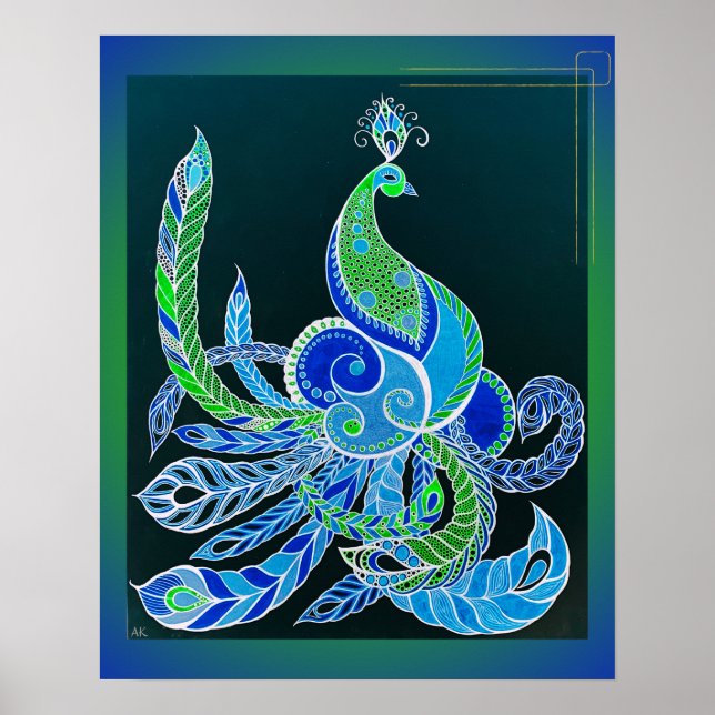 Jade Majesty Elegant Green and blue peacock  Poster (Front)