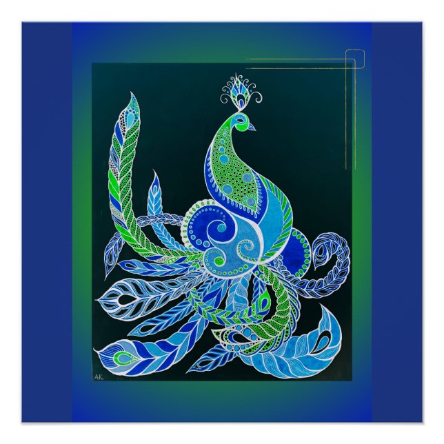 Jade Majesty Elegant Green and blue peacock  Poster (Front)