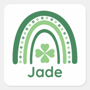 Jade Name Clover Boho Rainbow Square Sticker