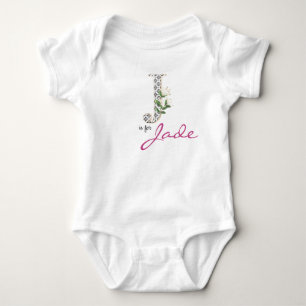 Jade Name Reveal Floral Letter J Girl Whimsical Baby Bodysuit