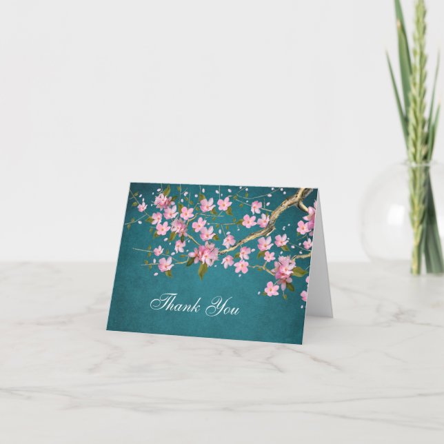 Jade Pink Japanese Cherry Blossoms Thank You Cards (Front)