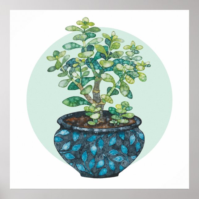 Jade Plant, Modern Watercolor Minimalist Art  Poster (Front)