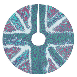 Jade Purple Union Jack Liquid Art, Wild Animal Brushed Polyester Tree Skirt