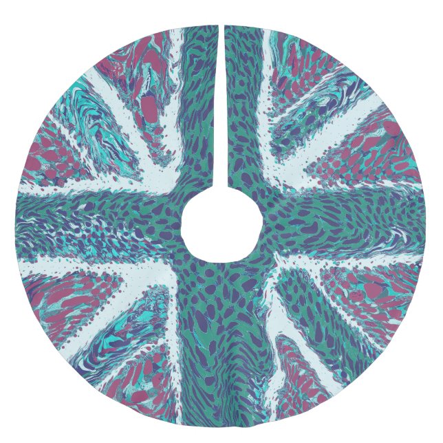 Jade Purple Union Jack Liquid Art, Wild Animal  Brushed Polyester Tree Skirt (Front)