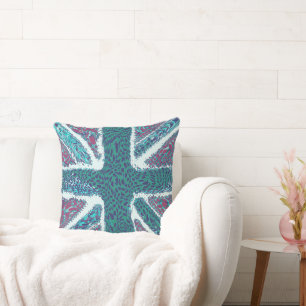 Jade Purple Union Jack Liquid Art, Wild Animal  Cushion