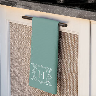 Jade   Vintage Frame Monogram Tea Towel