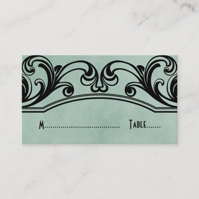 Jade Vintage Swirls Place Card (Front)