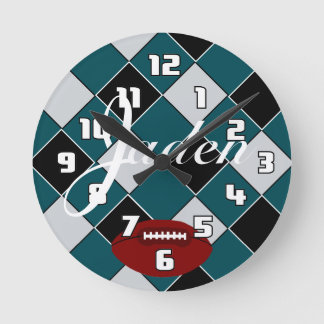 Jaden Football Green Black Silver Checked Clock