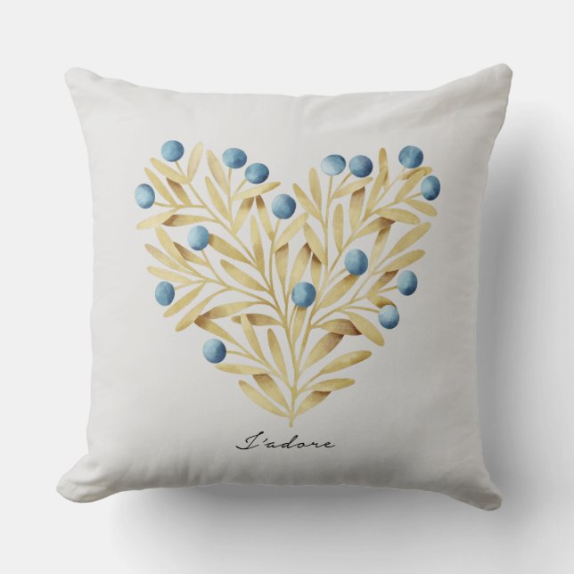 J'adore. Adore Fall. Fall leaves and blue berries Cushion (Front)