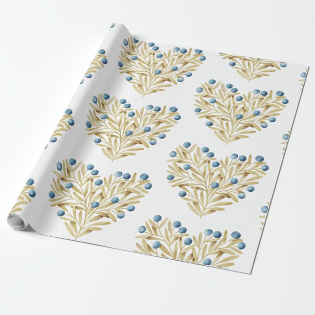 J'adore. Adore Fall. Fall leaves and blue berries Wrapping Paper (Unrolled)