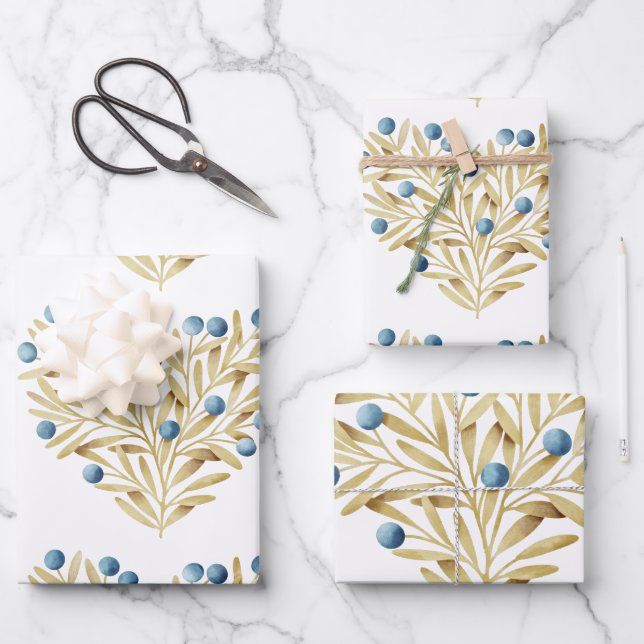 J'adore. Adore Fall. Fall leaves and blue berries Wrapping Paper Sheet (Front)