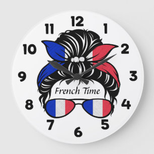 J'Adore France, French Time, Messy Bun Large Clock