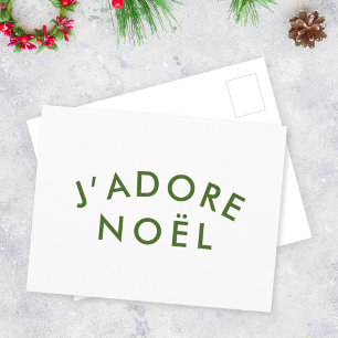 J'adore Noel   Christmas Minimalist Green White Postcard