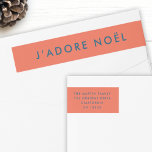 J'adore Noel | Modern Christmas Return Address Wrap Around Label<br><div class="desc">Simple, stylish J'adore Noel" quote art wrap around return address label with modern, minimalist typography in navy blue on a coral red background in a trendy festive style. The quote translates to "I love christmas" in French. The greeting, name and address can be easily personalized for the perfect mailing accessory...</div>